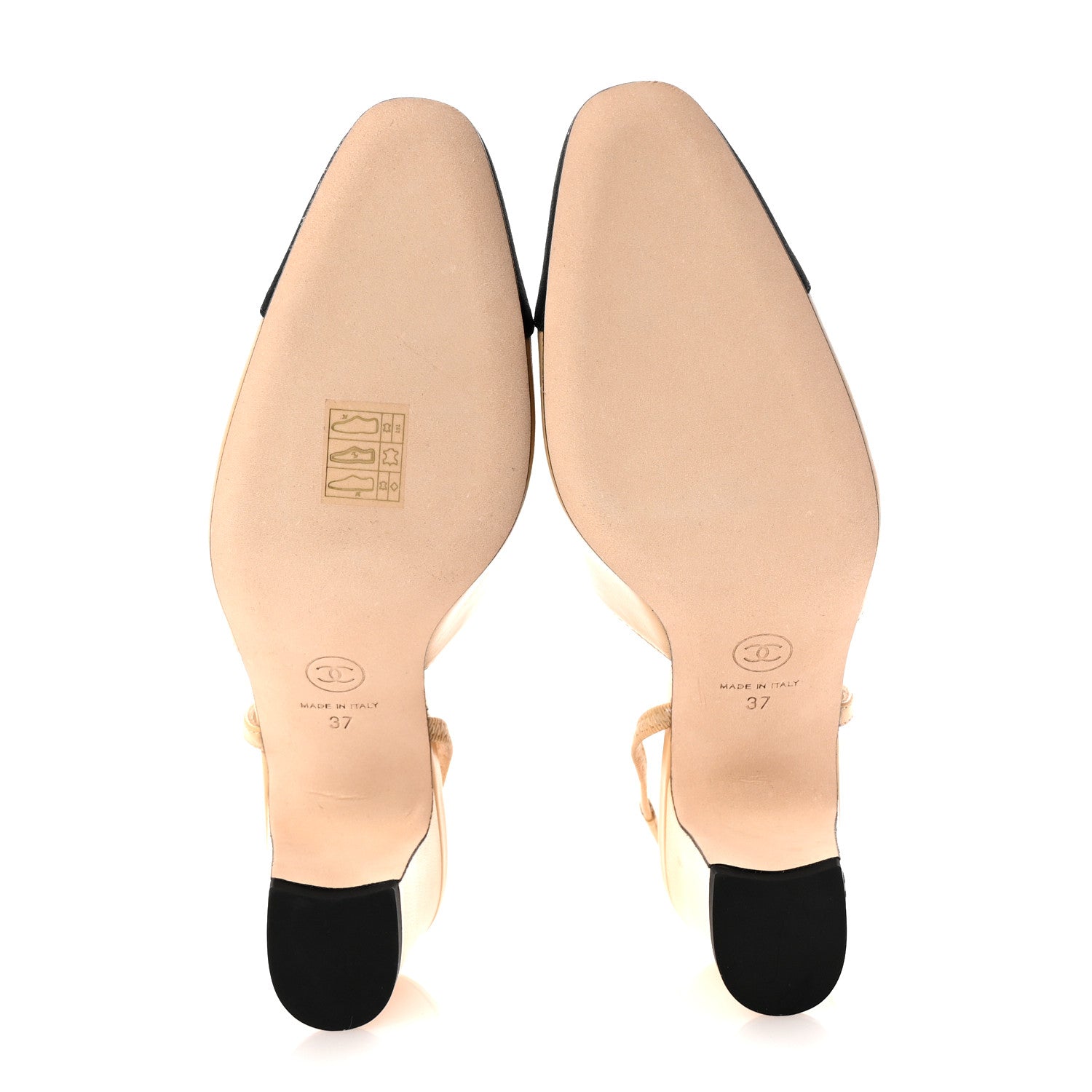 Chanel Goatskin Grosgrain Cap Toe CC Slingback Pumps 37 Beige Black 6 of 10