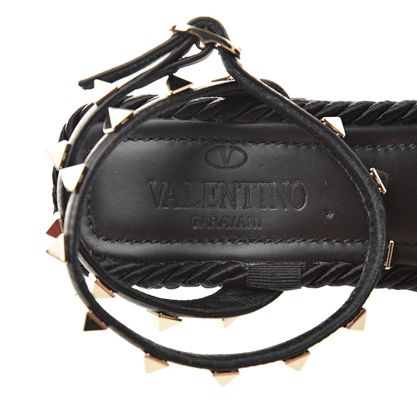 Calfskin Rockstud Ankle Strap Torchon Espadrille 25/95mm Wedge Sandals 36 Black