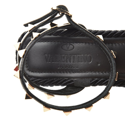 Valentino Garavani Calfskin Rockstud Ankle Strap Torchon Espadrille 25/95mm Wedge Sandals 36 Black 7 of 10