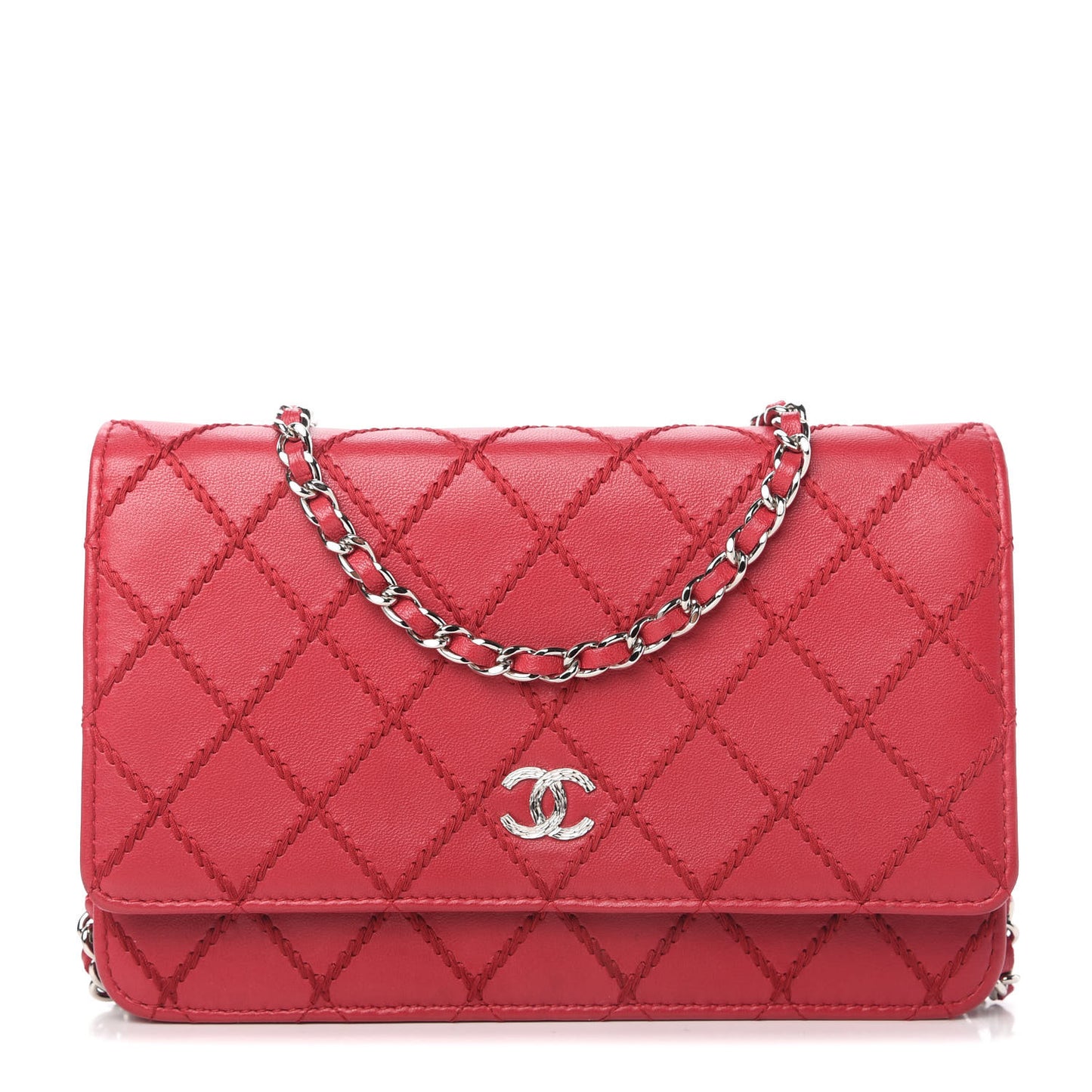 Calfskin Diamond Stitch Wallet On Chain WOC Fuchsia