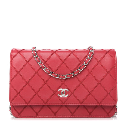 Chanel Calfskin Diamond Stitch Wallet On Chain WOC Fuchsia 1 of 12