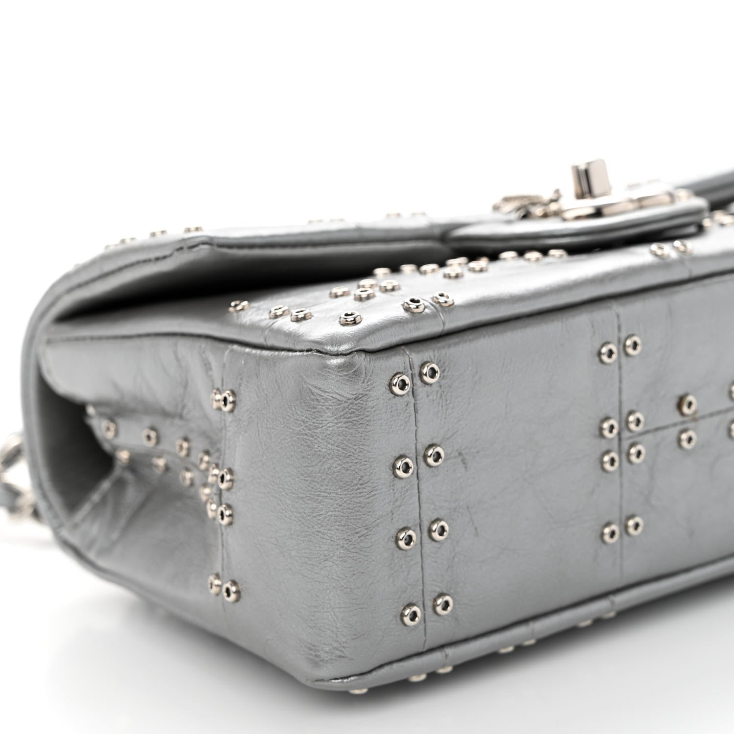 Chanel Glazed Calfskin Grommet Embellished Mini Airline Rectangular Flap Silver 9 of 10
