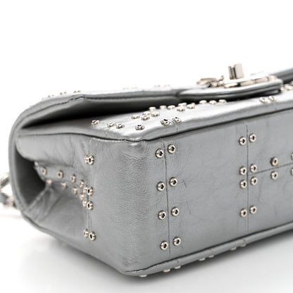 Chanel Glazed Calfskin Grommet Embellished Mini Airline Rectangular Flap Silver 9 of 10