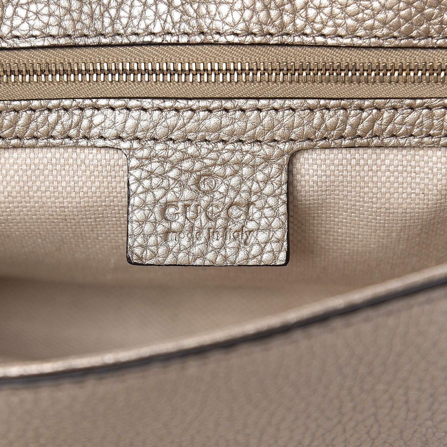 Metallic Pebbled Calfskin Medium Soho Flap Crossbody Golden Beige