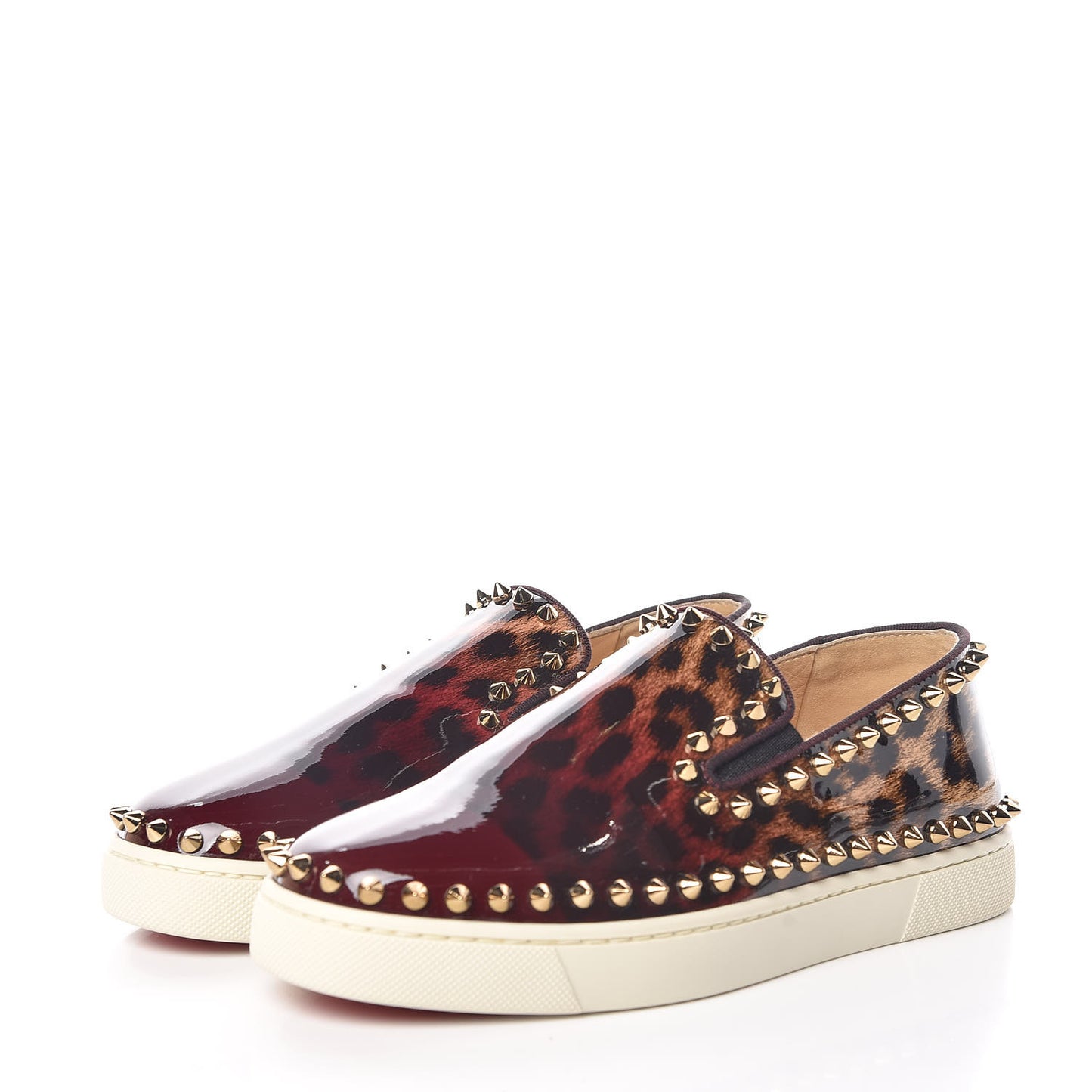 Patent Degrade Studded Womens Orthodoxe Boat Flat Loafers 35.5 Leo Bronze