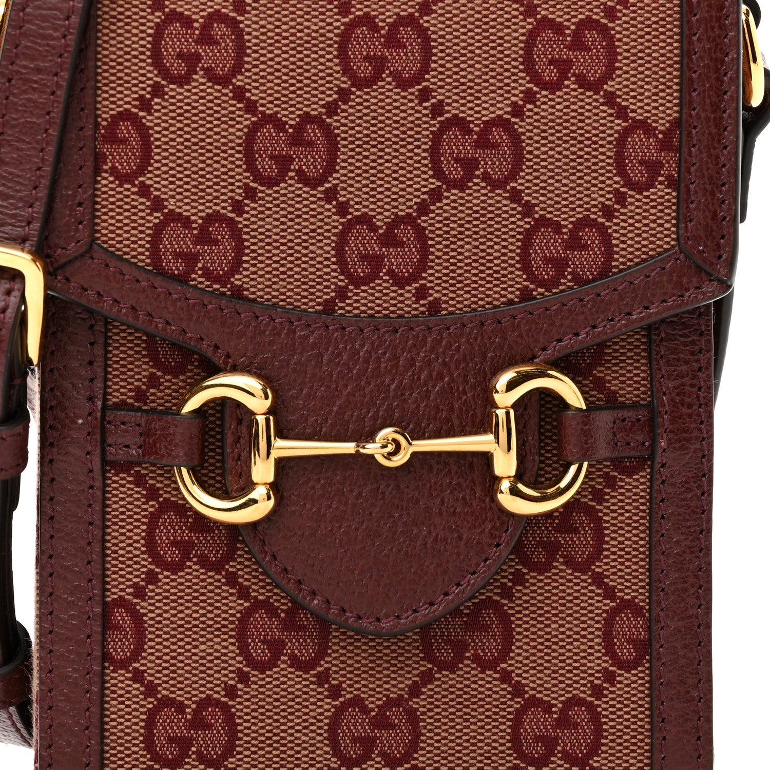 Gucci Monogram Textured Dollar Calfskin Mini Horsebit 1955 Crossbody Bag Sahara Rubino Chardonnay 8 of 10