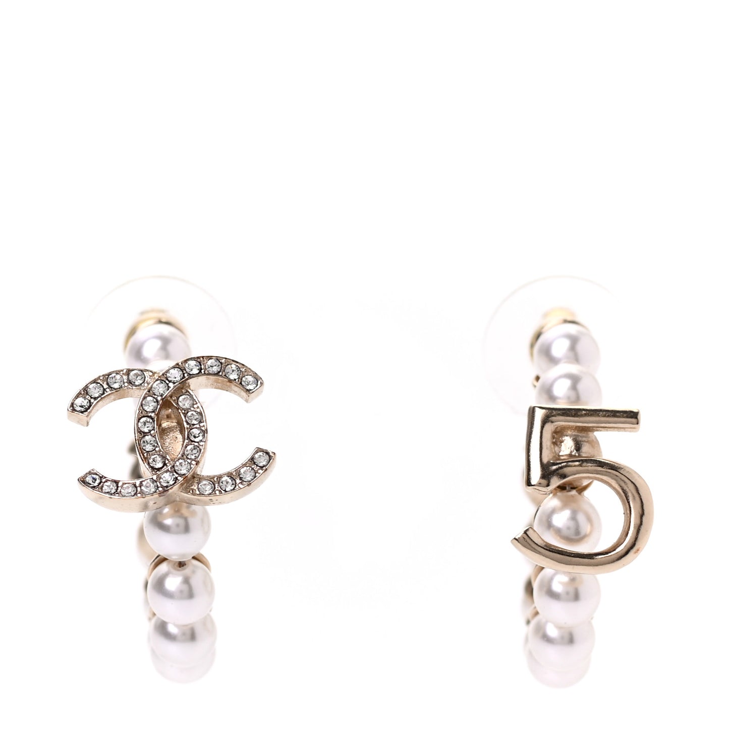 Crystal Pearl CC No 5 Hoop Drop Earring Gold