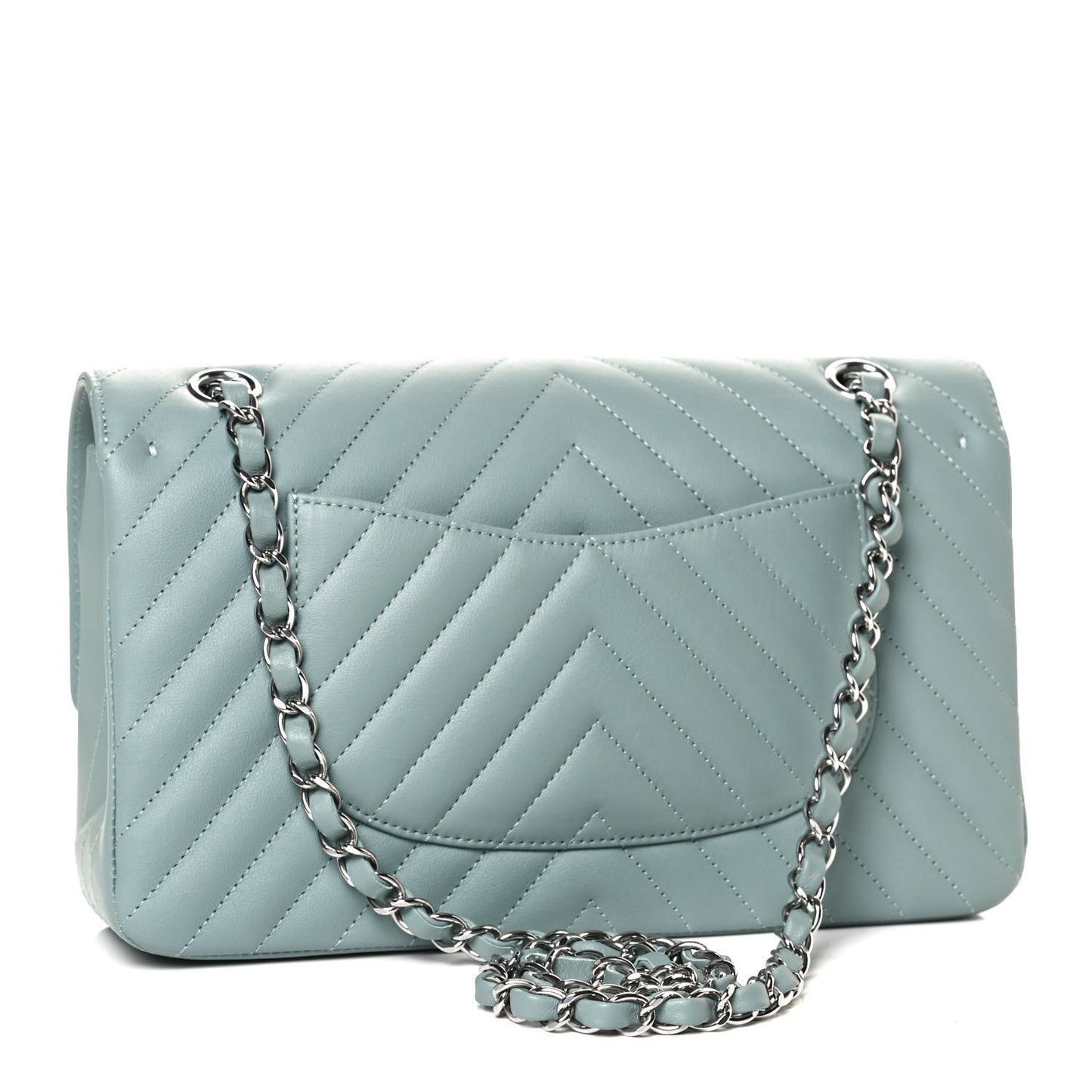 Calfskin Chevron Quilted Medium Double Flap Dark Green