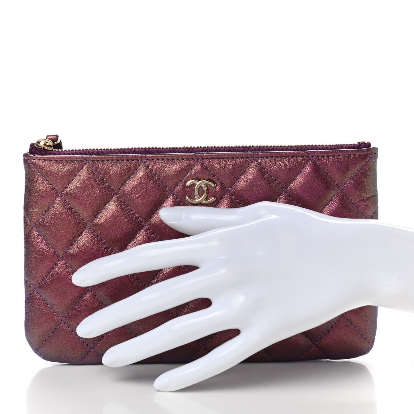 Iridescent Lambskin Quilted Cosmetic Case Purple
