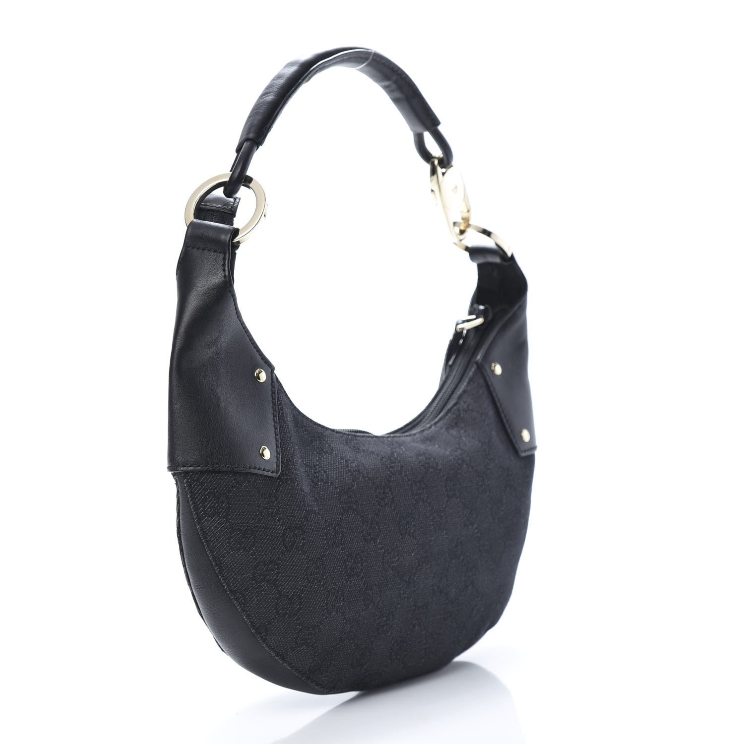 Gucci Denim Monogram Half Moon Hobo Black 2 of 9