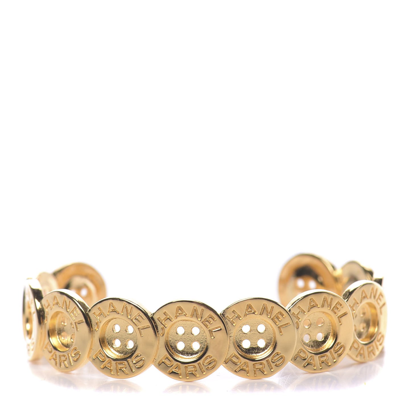 Metal Paris Button Logo Cuff Bracelet Gold