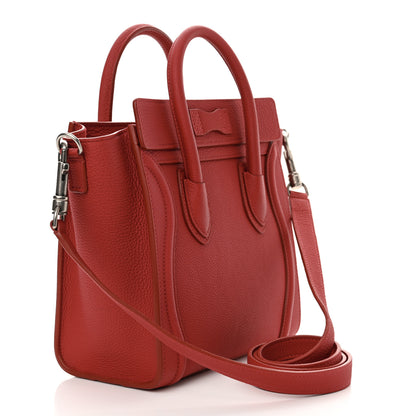 Celine Drummed Calfskin Nano Luggage Pop Red 3 of 10