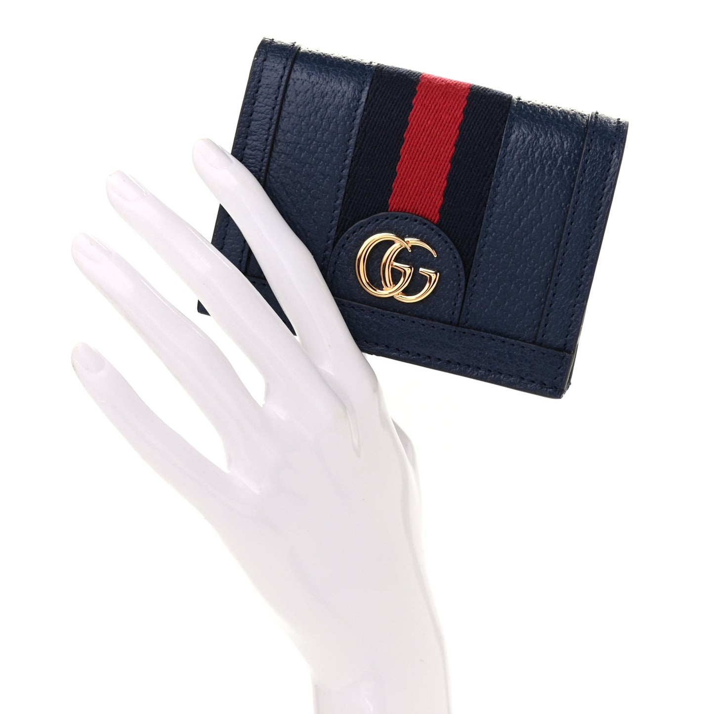 Calfskin Web Ophidia Card Case Blue