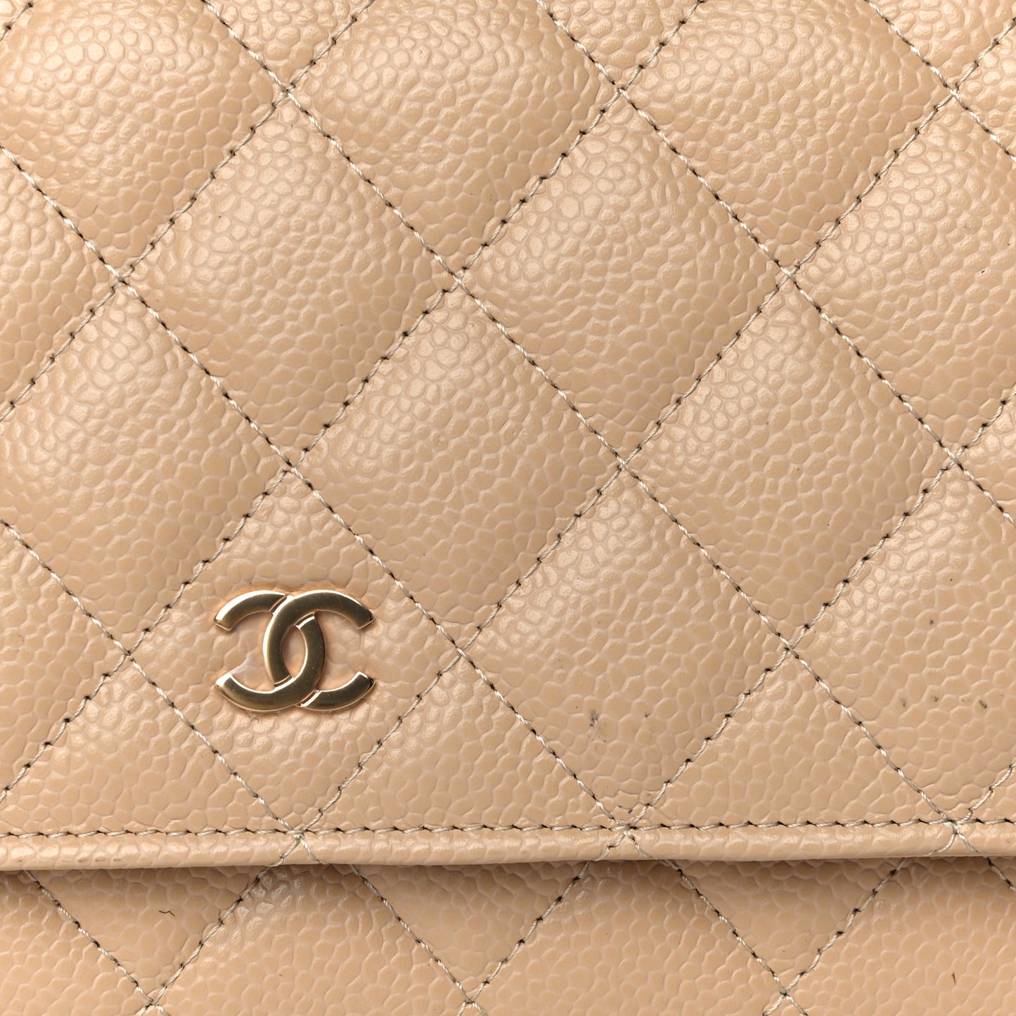 Caviar Quilted Wallet On Chain WOC Beige