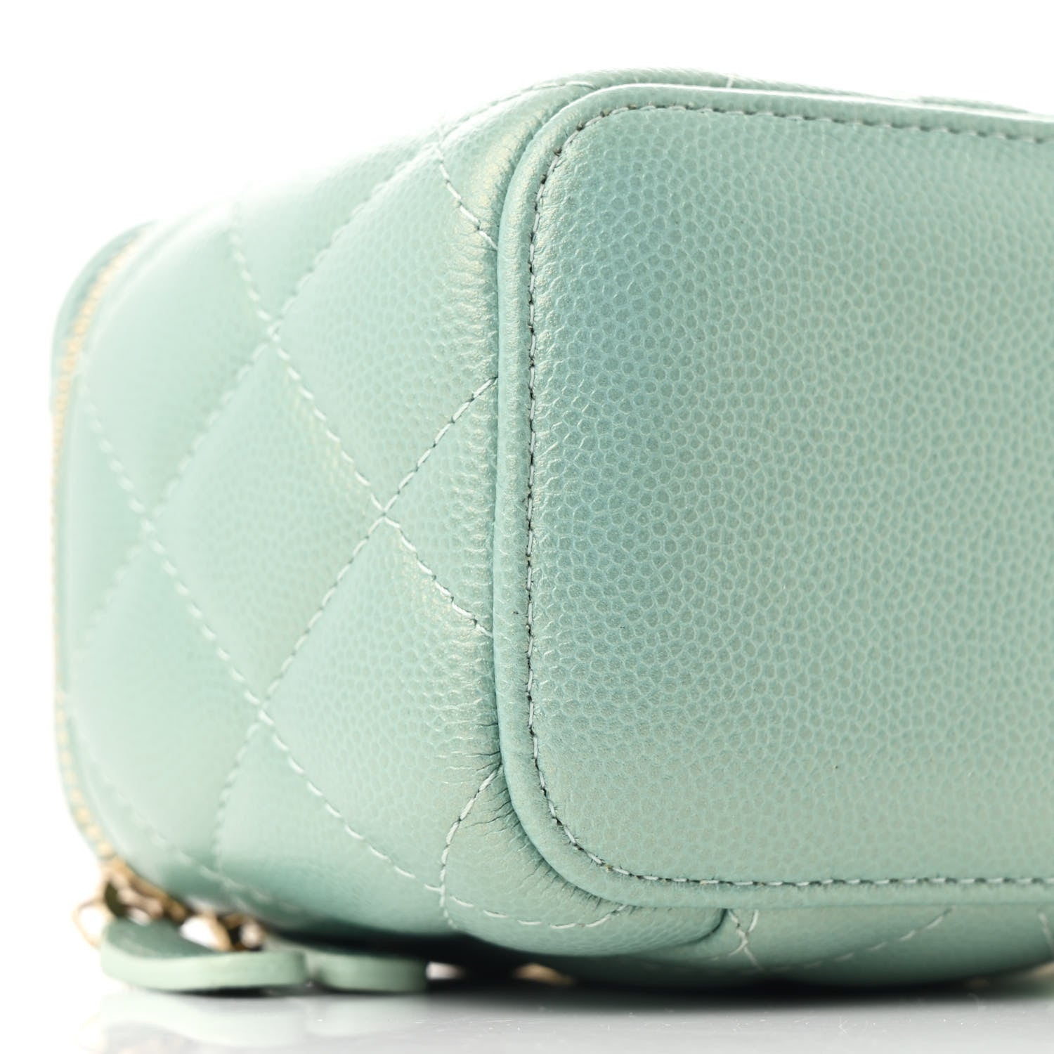 Chanel Iridescent Caviar Quilted Mini Pearl On Top Vanity Case With Chain Green 9 of 11
