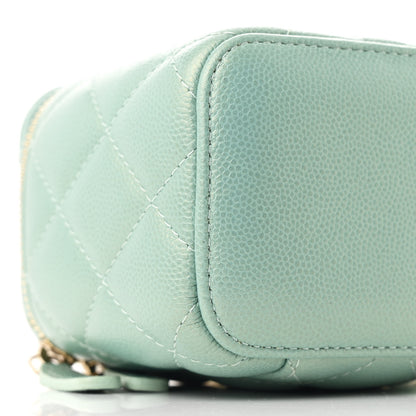Chanel Iridescent Caviar Quilted Mini Pearl On Top Vanity Case With Chain Green 9 of 11