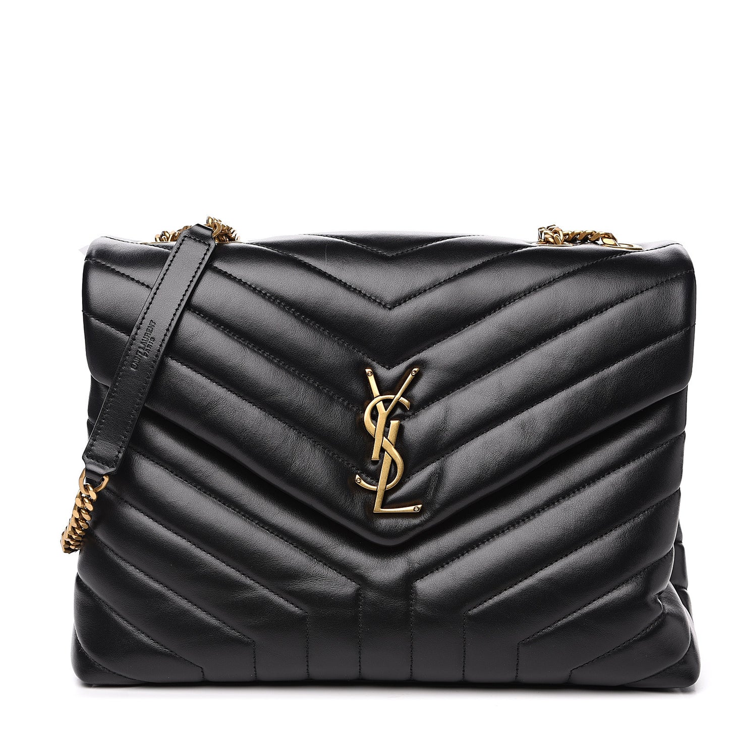 Calfskin Y Quilted Monogram Medium Loulou Chain Satchel Black