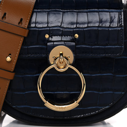 Chloe Calfskin Crocodile Embossed Small Tess Bag Full Blue 7 of 10