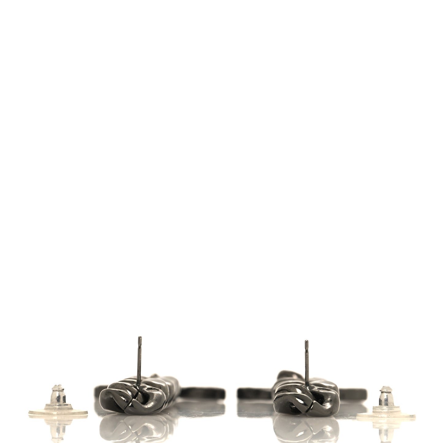 Metal CC Pick Drop Earrings Ruthenium