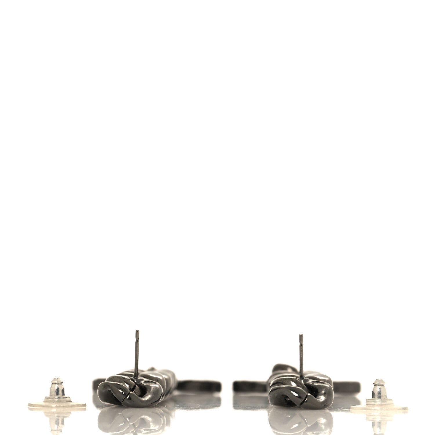 Chanel Metal CC Pick Drop Earrings Ruthenium 3 of 5