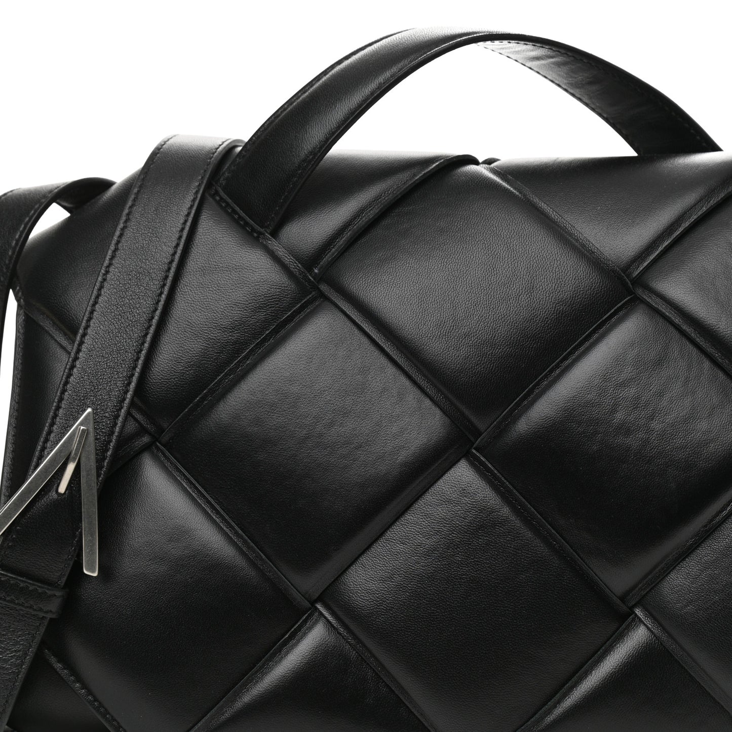 Nappa Intreccio Padded Top Handle Shoulder Bag Black