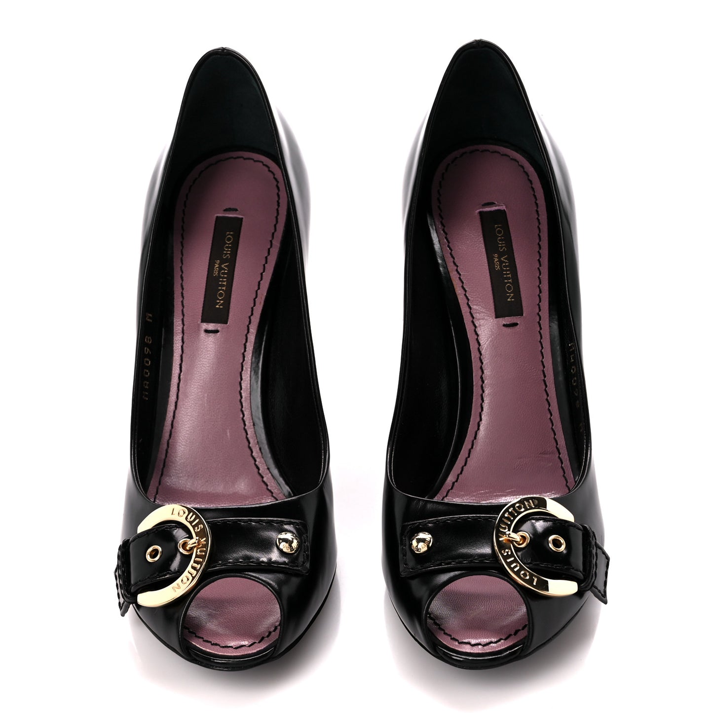 LOUIS VUITTON Smooth Calfskin Buckle Peep Toe Pumps 36 Black