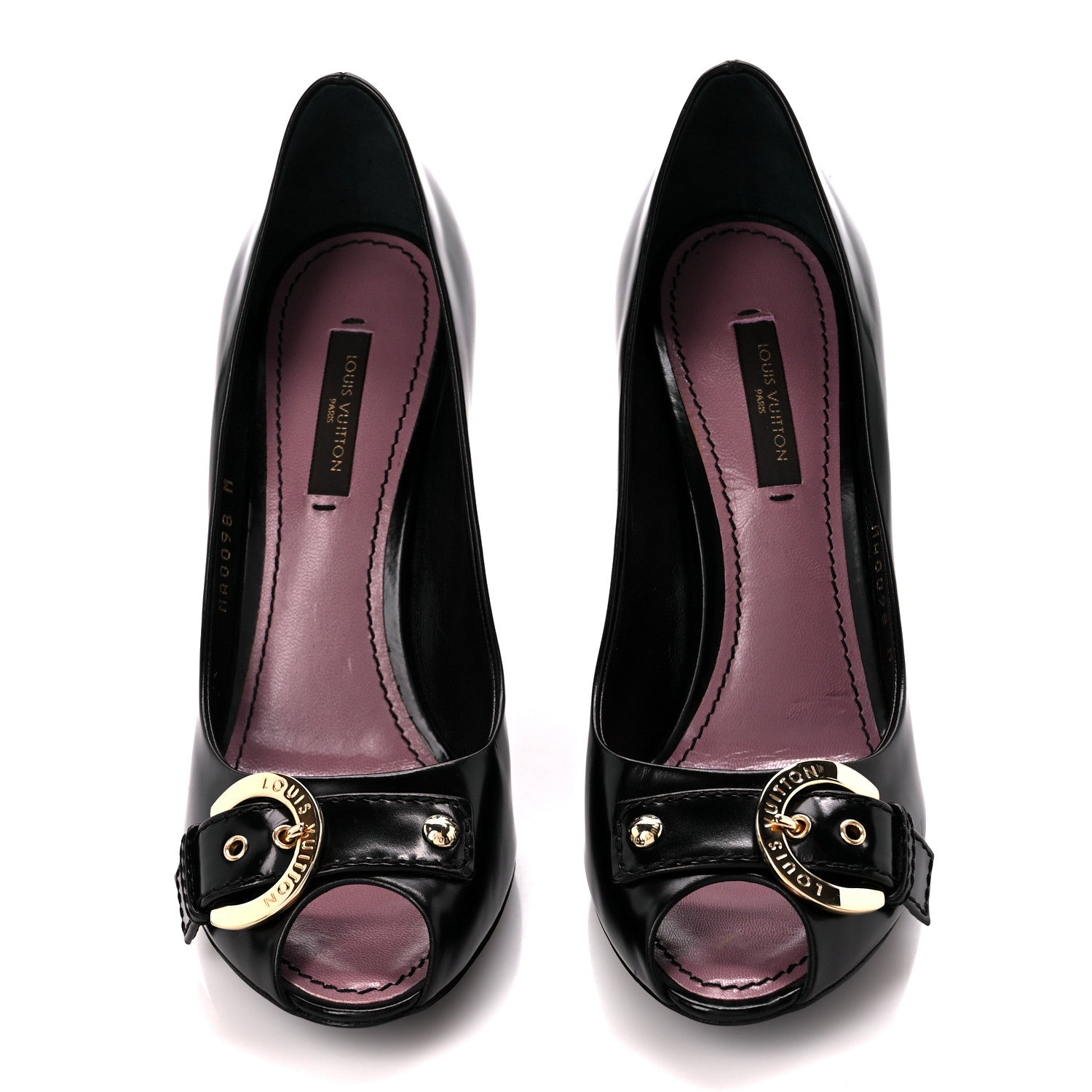 Louis Vuitton LOUIS VUITTON Smooth Calfskin Buckle Peep Toe Pumps 36 Black 2 of 9