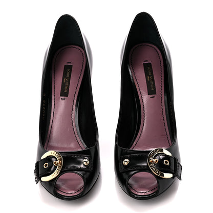 Louis Vuitton LOUIS VUITTON Smooth Calfskin Buckle Peep Toe Pumps 36 Black 2 of 9