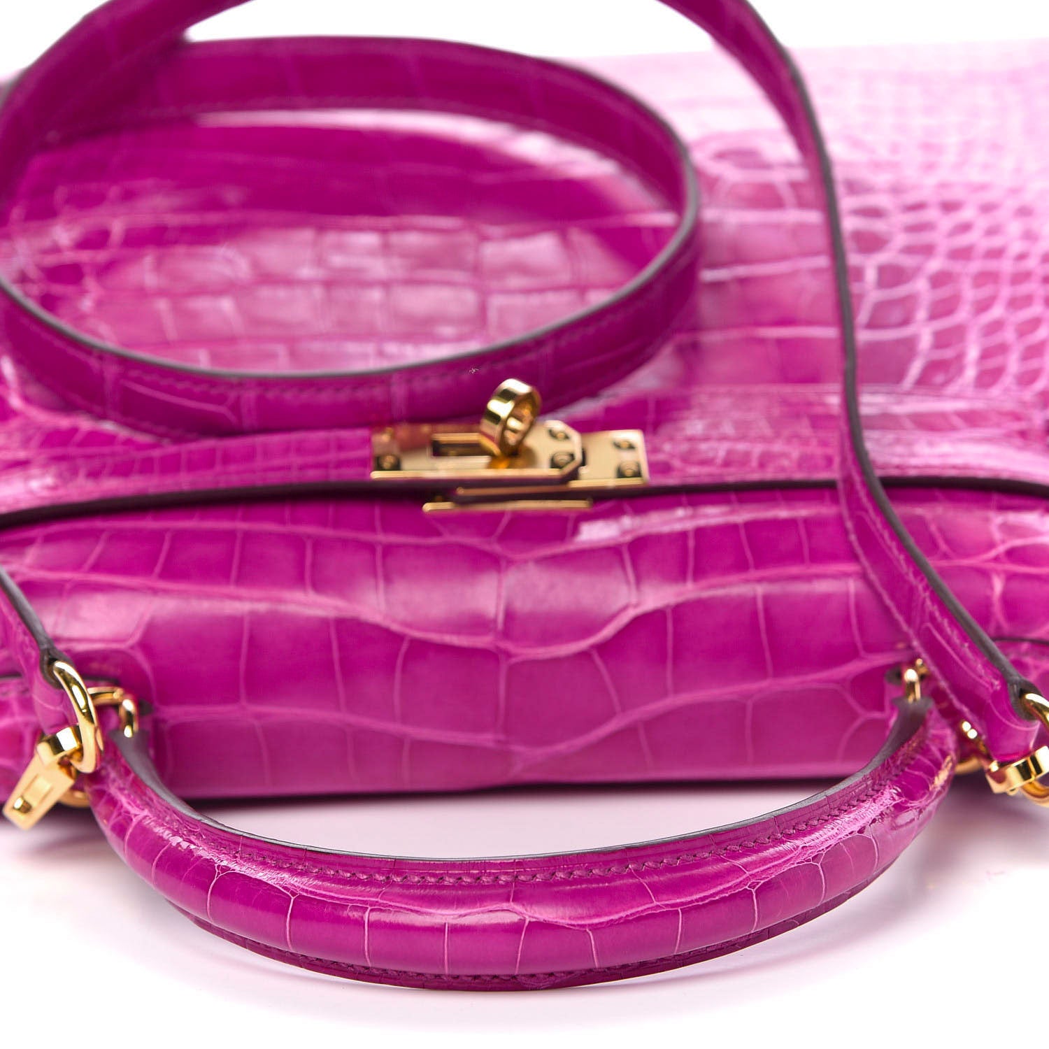 Hermes Shiny Alligator Kelly Sellier 25 Rose Scheherazade 18 of 37