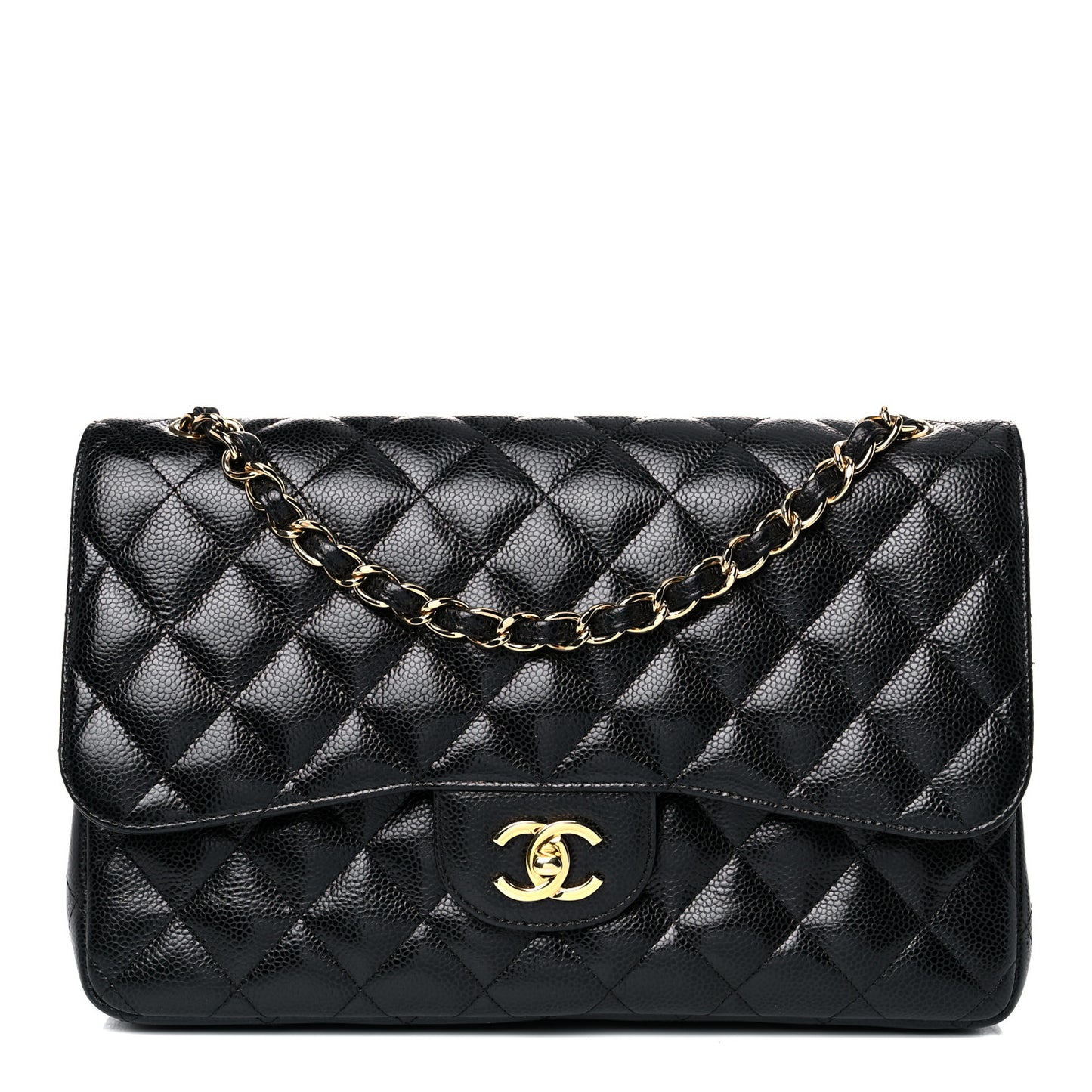 Caviar Quilted Jumbo Double Flap Black