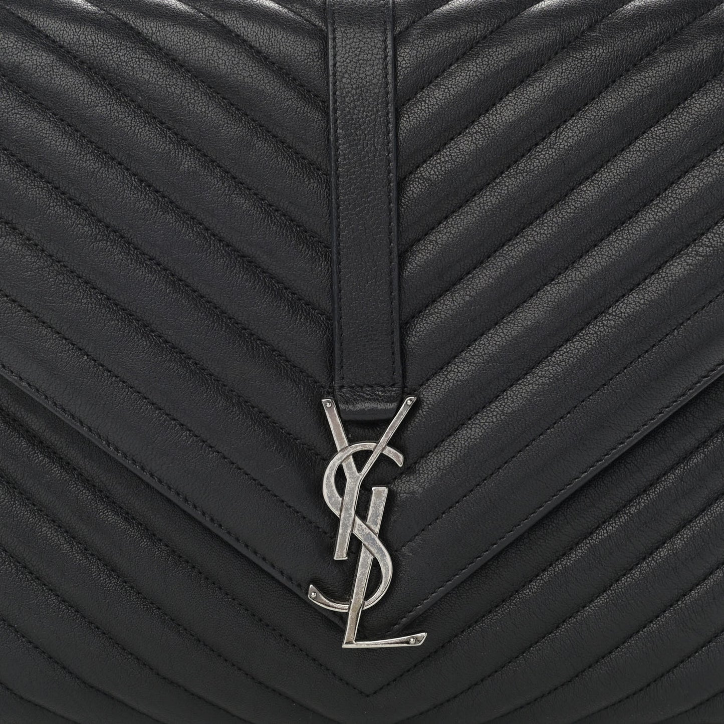Sheepskin Matelasse Chevron Monogram Large College Satchel Black
