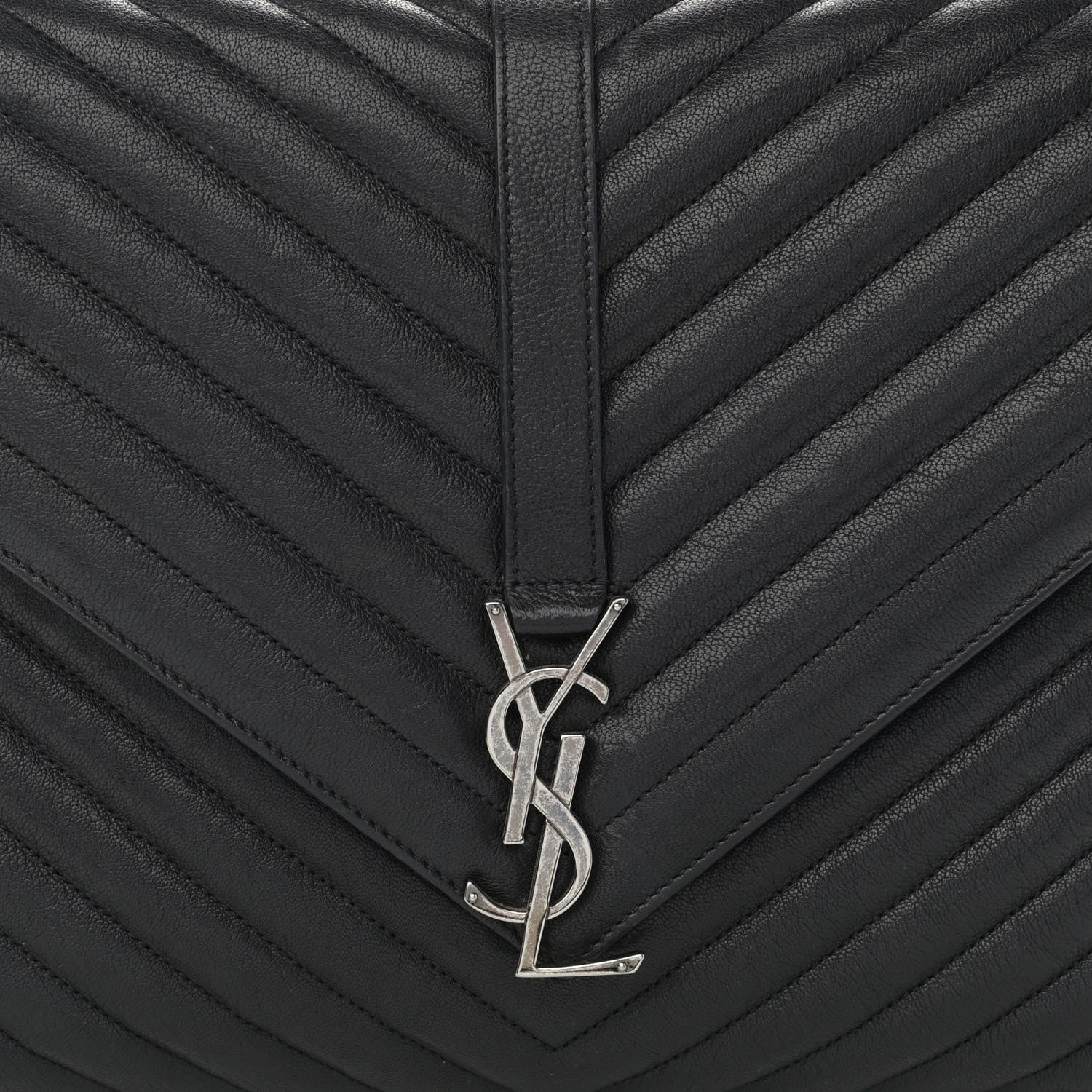 Saint Laurent Sheepskin Matelasse Chevron Monogram Large College Satchel Black 9 of 12