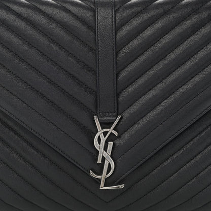 Saint Laurent Sheepskin Matelasse Chevron Monogram Large College Satchel Black 9 of 12
