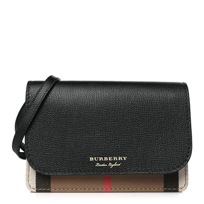 Burberry Derby Calfskin House Check Wallet On Chain Black 1 of 8