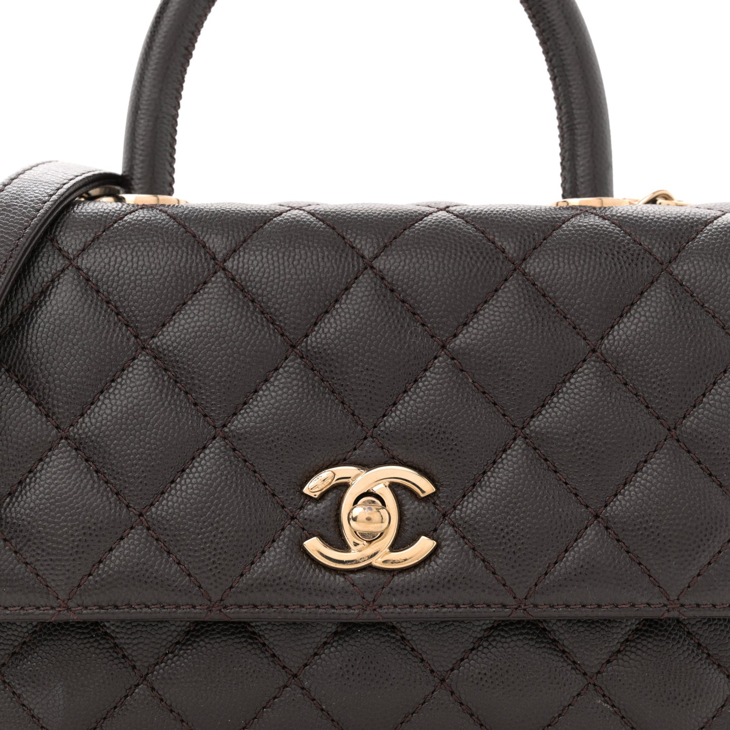 Caviar Quilted Mini Coco Handle Flap Dark Brown
