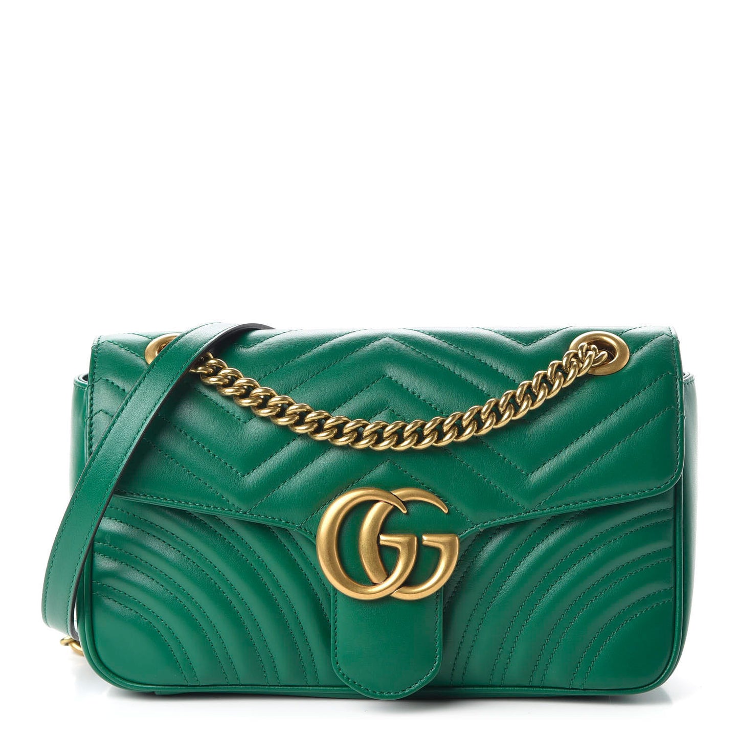 Calfskin Matelasse Small GG Marmont Shoulder Bag Emerald Green