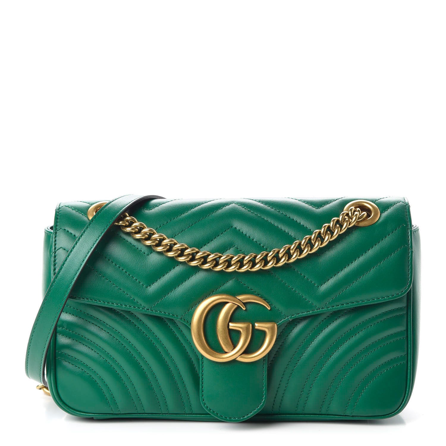 Gucci Calfskin Matelasse Small GG Marmont Shoulder Bag Emerald Green 1 of 10