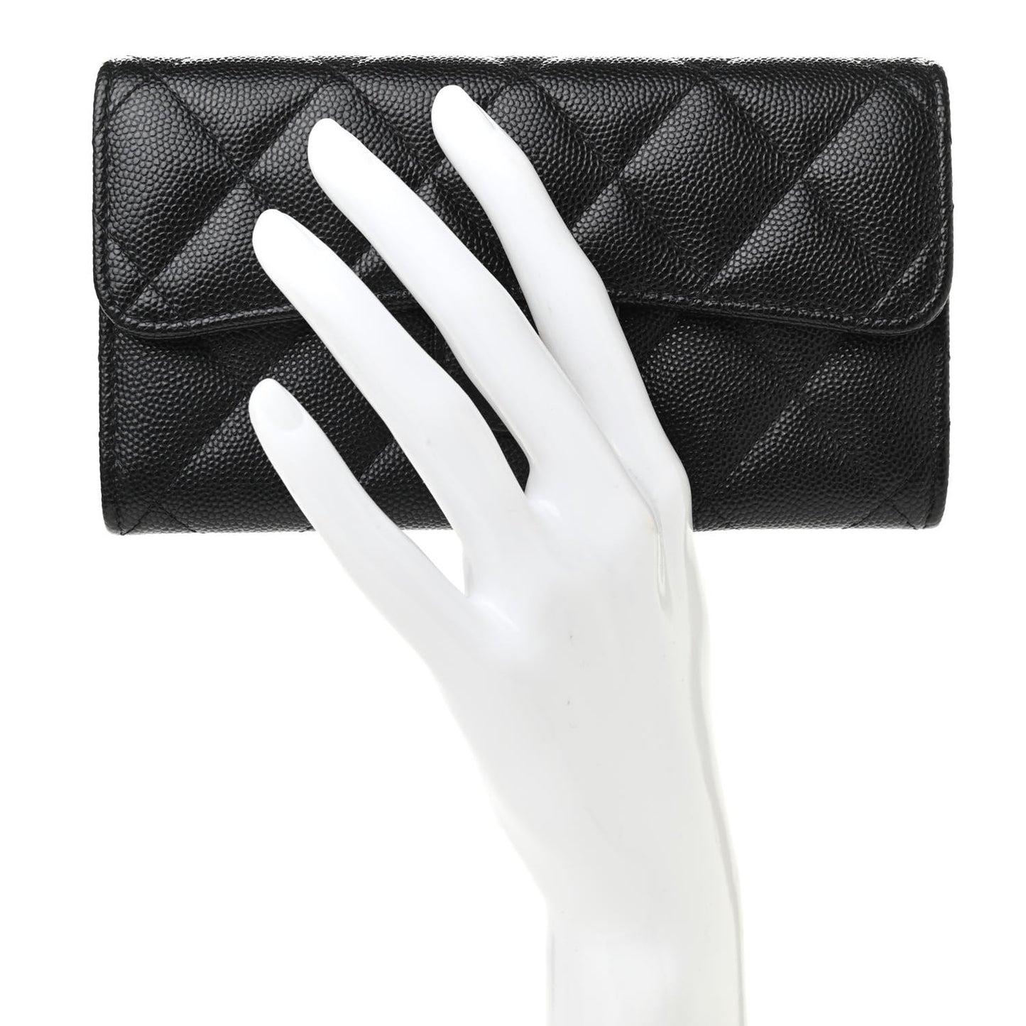 Caviar Quilted Medium Gusset Flap Wallet Black