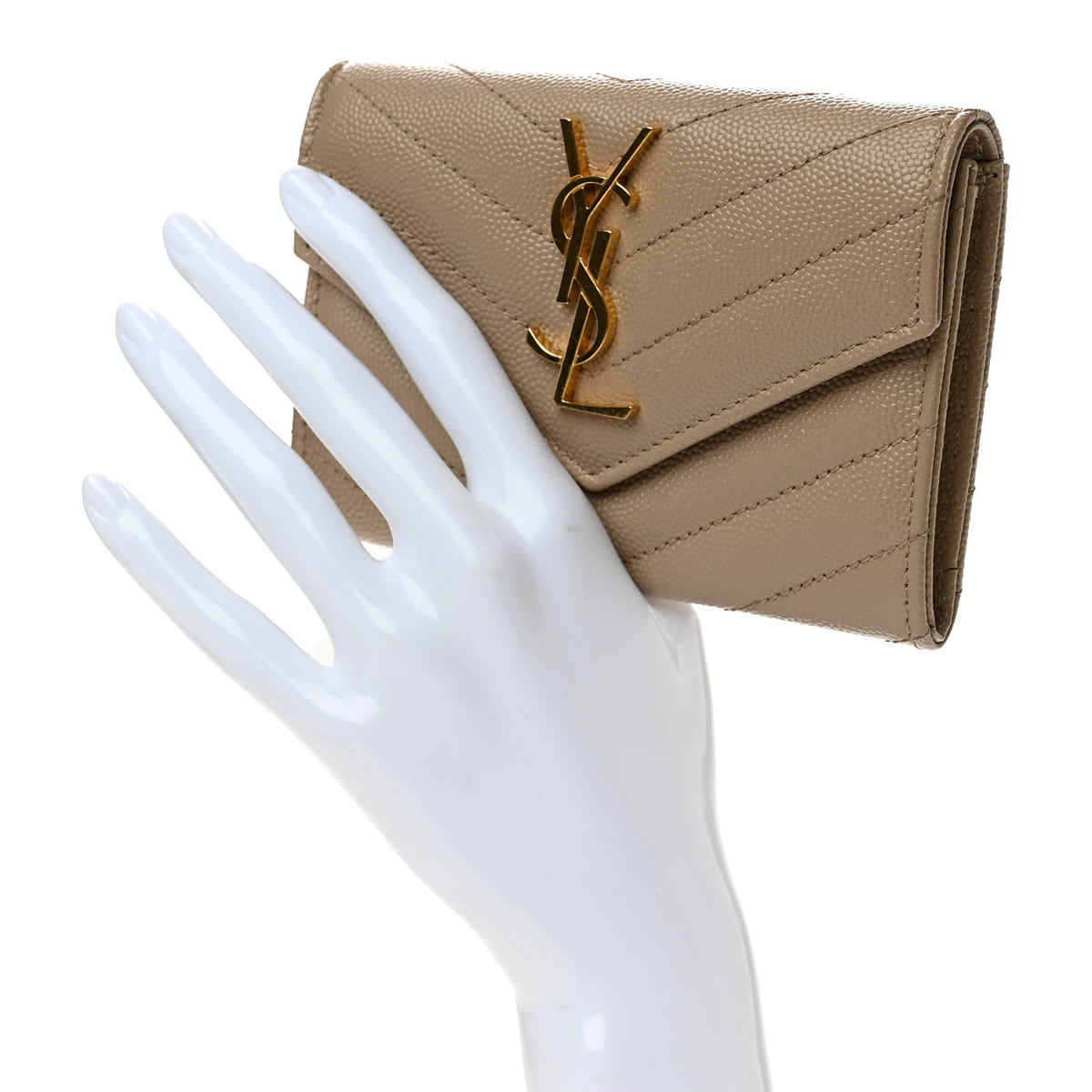 Grain De Poudre Matelasse Chevron Small Monogram Envelope Wallet Dark Beige