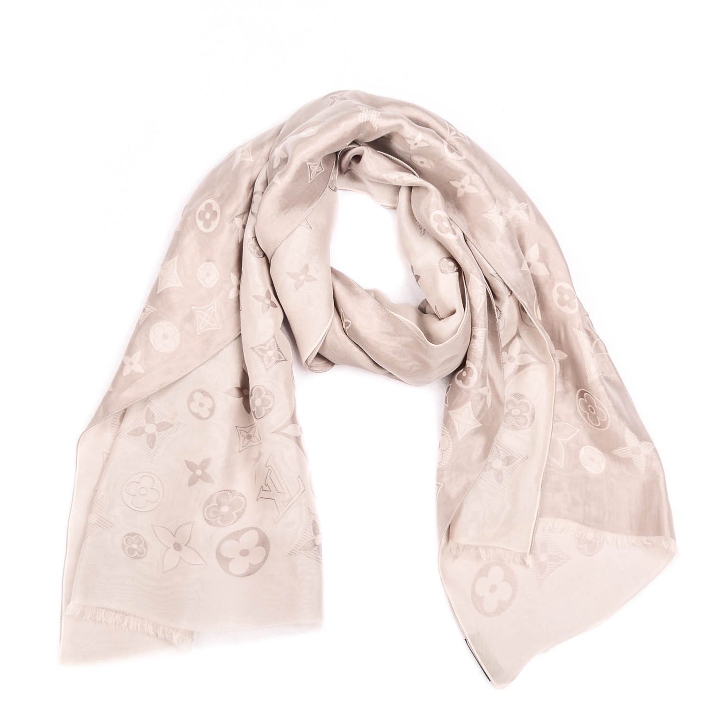 Silk Monogram Reversible Stole Scarf Grey Beige