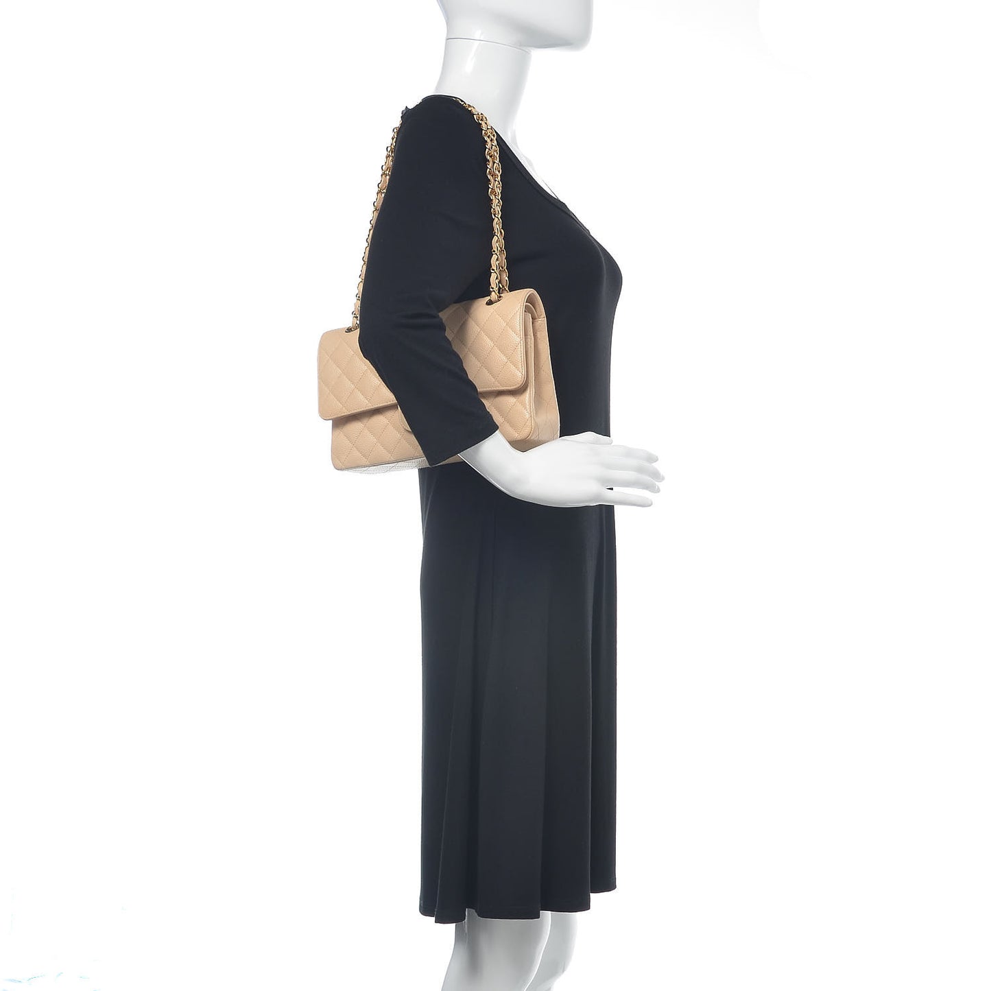 Caviar Quilted Medium Double Flap Beige Clair