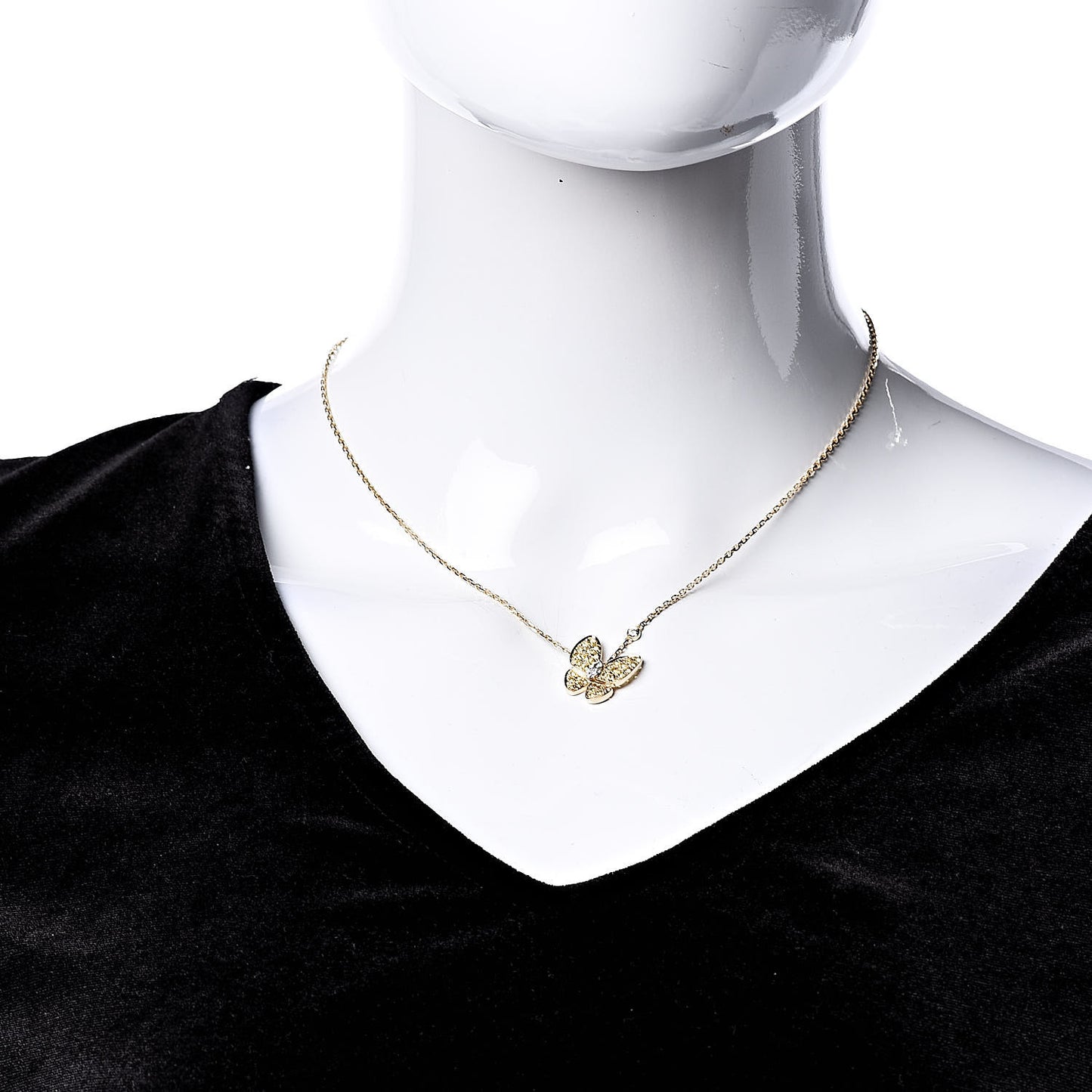 18K Yellow Gold Diamond Yellow Sapphire Two Butterfly Pendant Necklace