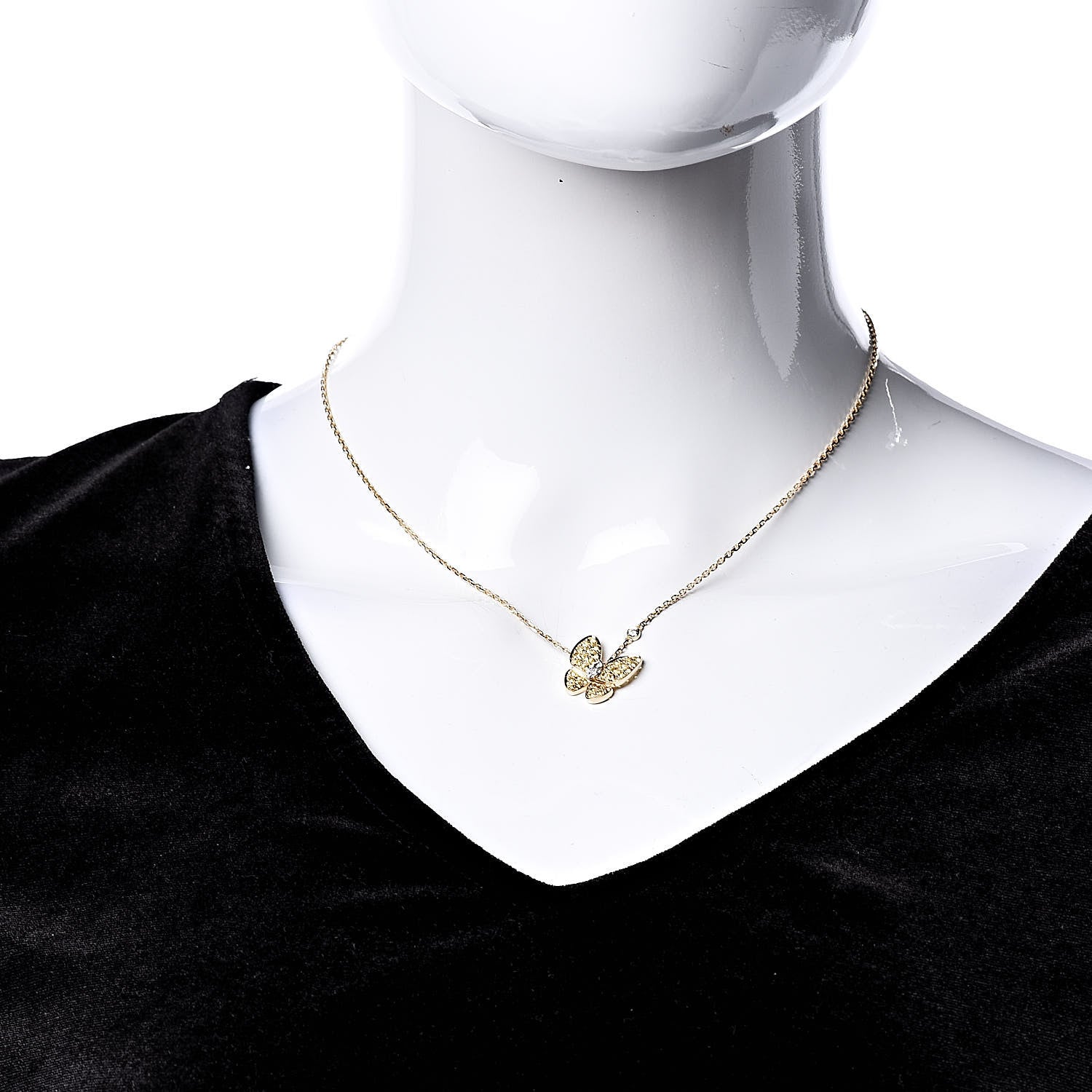 Van Cleef & Arpels 18K Yellow Gold Diamond Yellow Sapphire Two Butterfly Pendant Necklace 2 of 6
