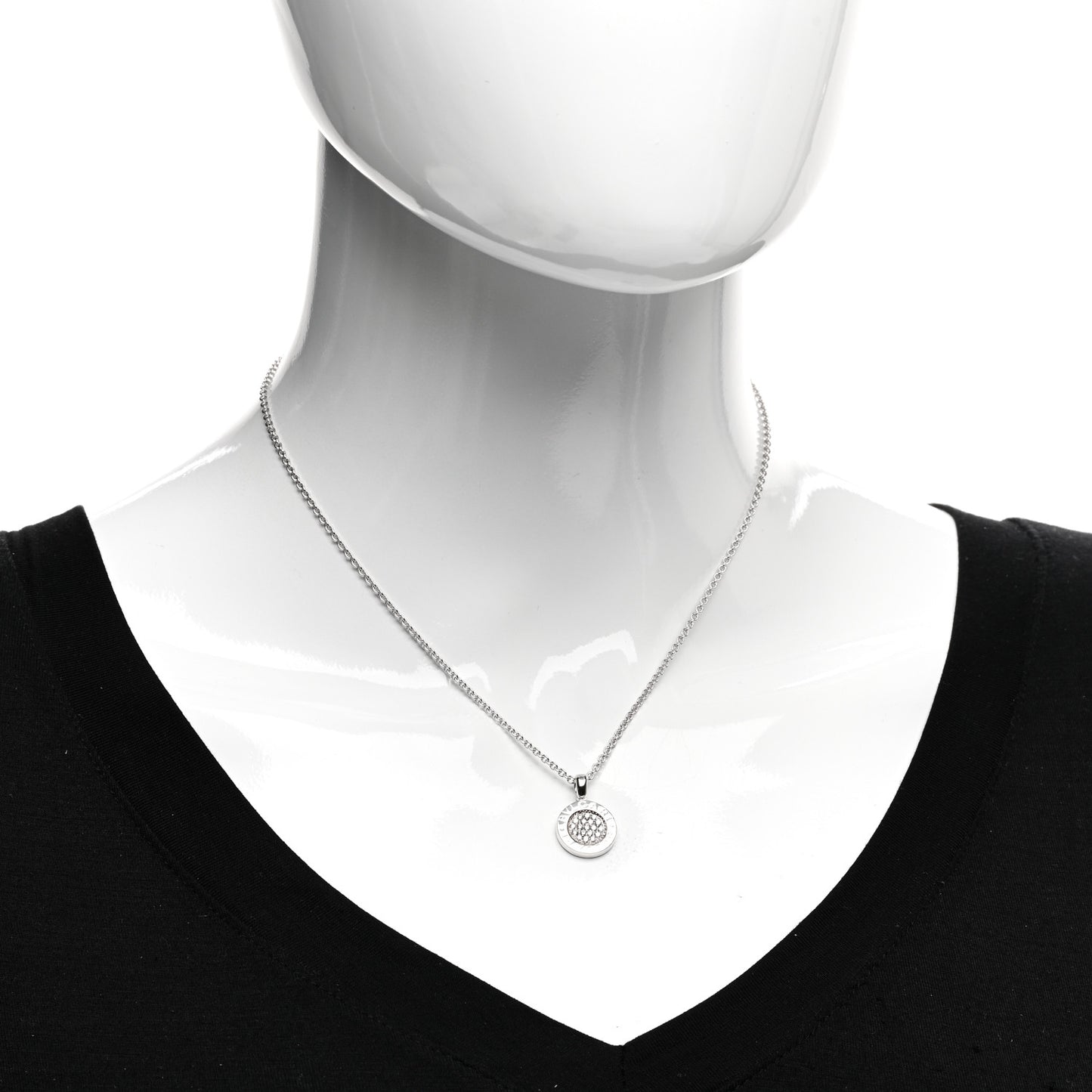 18K White Gold Diamond BVLGARI BVLGARI Pave Pendant Necklace