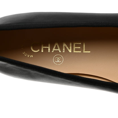Chanel Lambskin Patent Cap Toe Ballerina Flats 37 Black 7 of 9