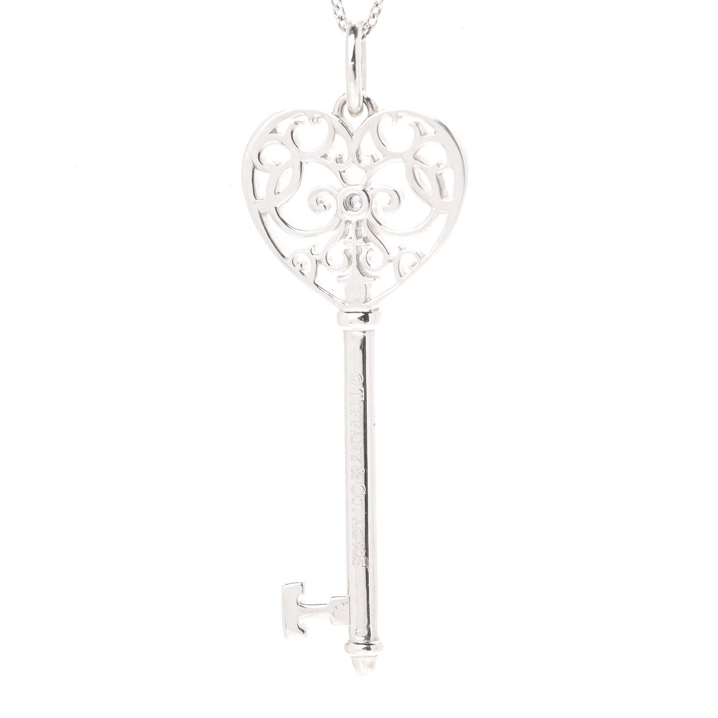 Sterling Silver Blue Sapphire Enchant Heart Key Pendant Necklace
