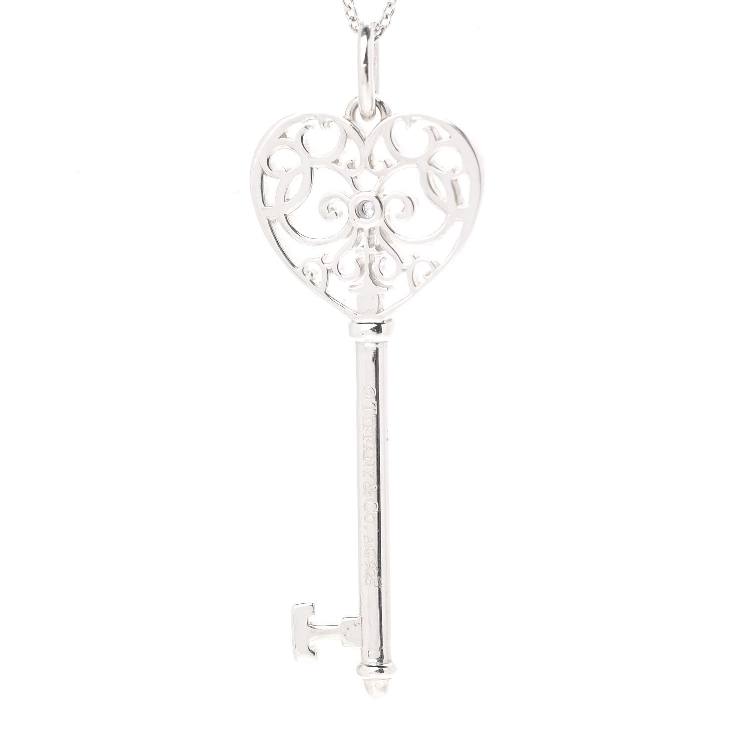 Tiffany Sterling Silver Blue Sapphire Enchant Heart Key Pendant Necklace 4 of 7