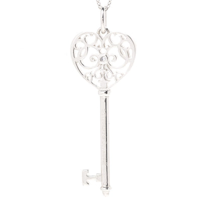 Tiffany Sterling Silver Blue Sapphire Enchant Heart Key Pendant Necklace 4 of 7