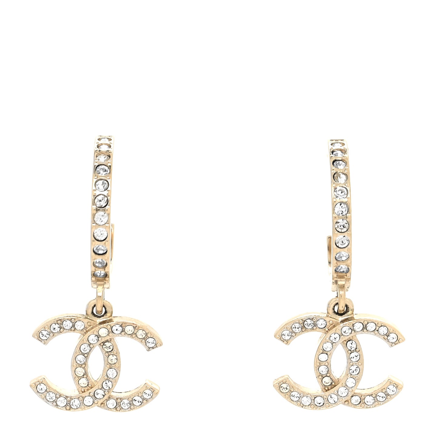 Crystal Lock Symbols CC Hoop Drop Earrings Gold