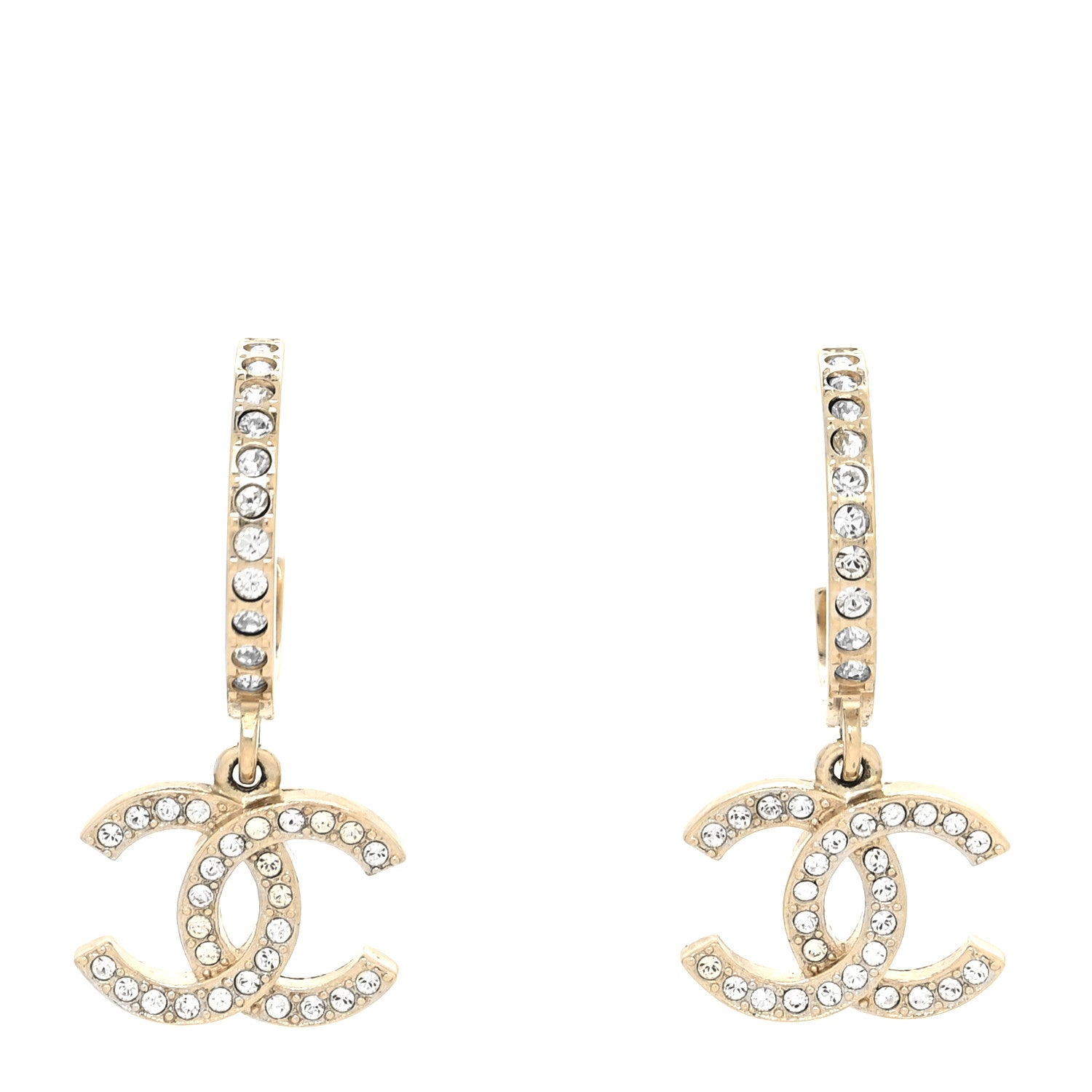 Chanel Crystal Lock Symbols CC Hoop Drop Earrings Gold 1 of 4